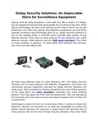 OzSpy Security Solutions: An Impeccable Store for Surveillance Equipment - slide 1