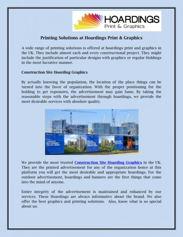 Printing Solutions at Hoardings Print & Graphics