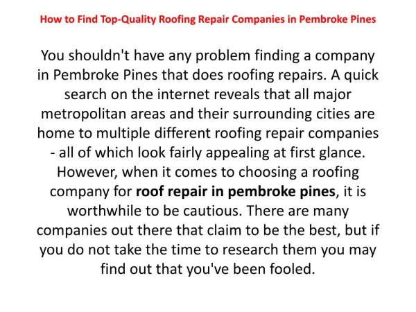 Roofer Repair Pembroke Pines | Call Now (954)-281-5090