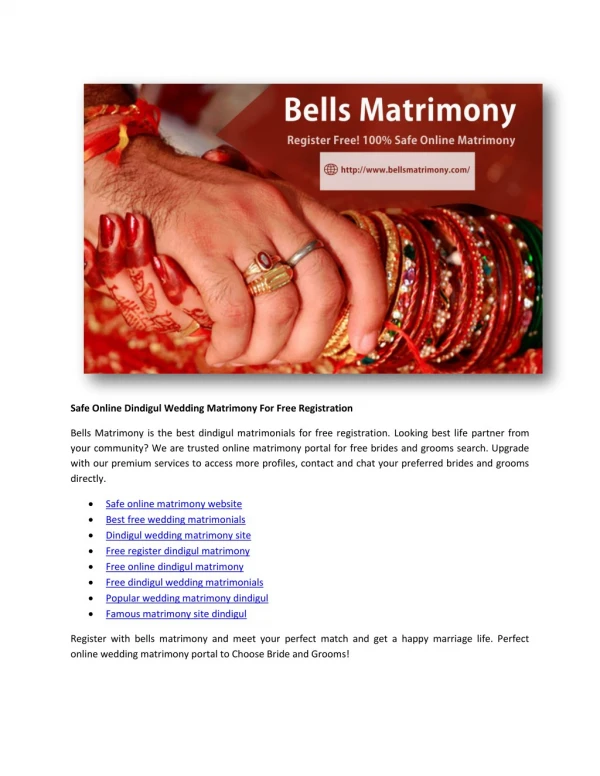 Safe Online Dindigul Wedding Matrimony For Free Registration