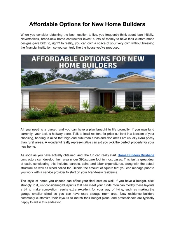Affordable Options for New Home Builders