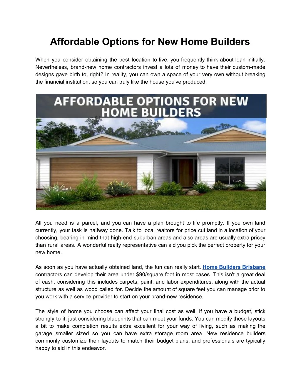 affordable options for new home builders