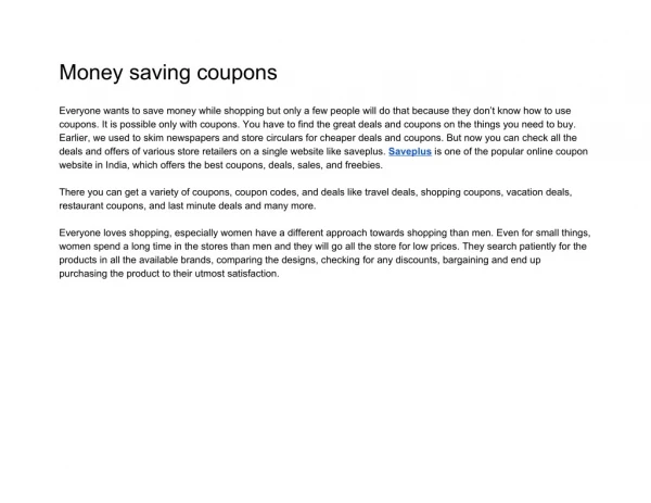 Money saving coupons