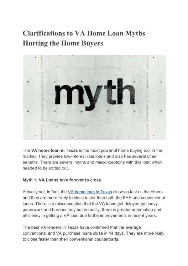 Clarifications to VA Home Loan Myths Hurting the Home Buyers