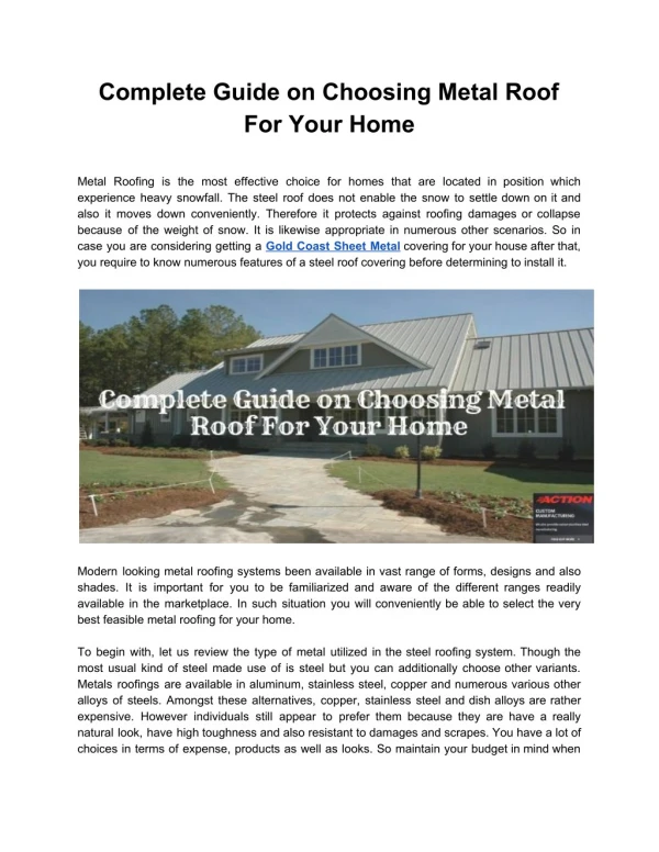 Complete Guide on Choosing Metal Roof For Your Home