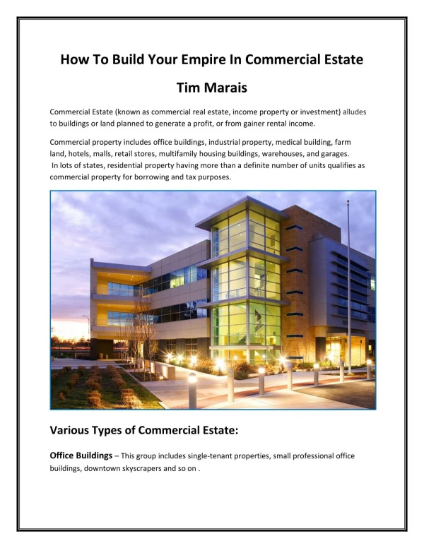 How to Build Your Empire in Commercial Estate Tim Marais
