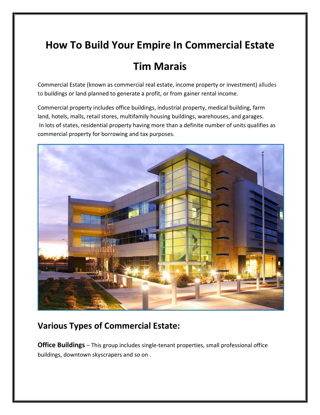 how to build your empire in commercial estate