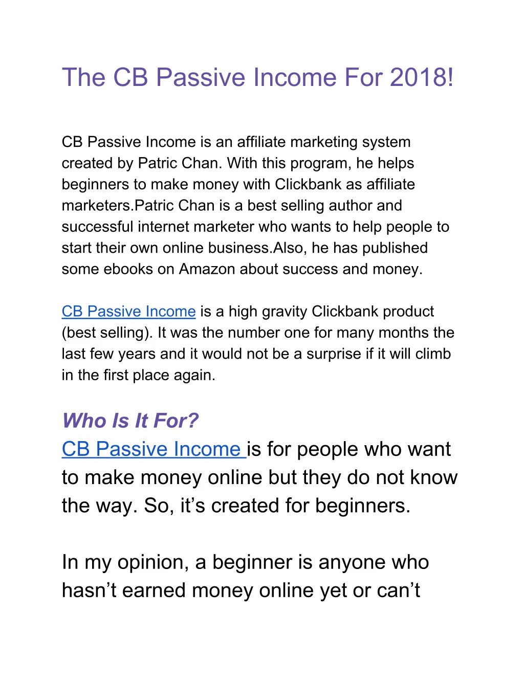 the cb passive income for 2018 cb passive income