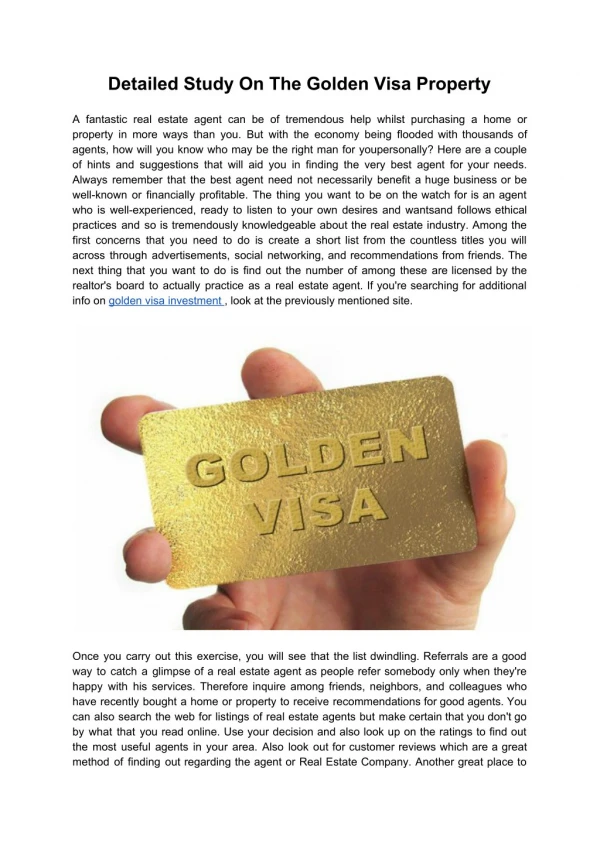 Detailed Study On The Golden Visa Property