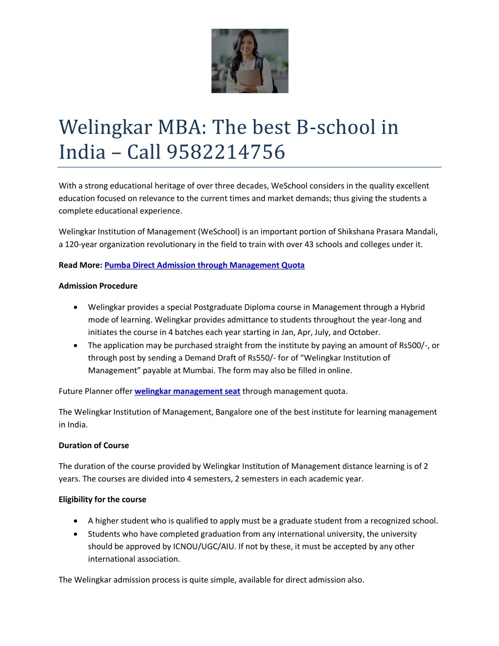 welingkar mba the best b school in india call