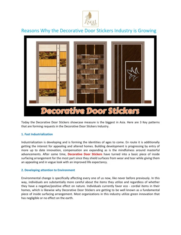 Reasons Why the Decorative Door Stickers Industry is Growing