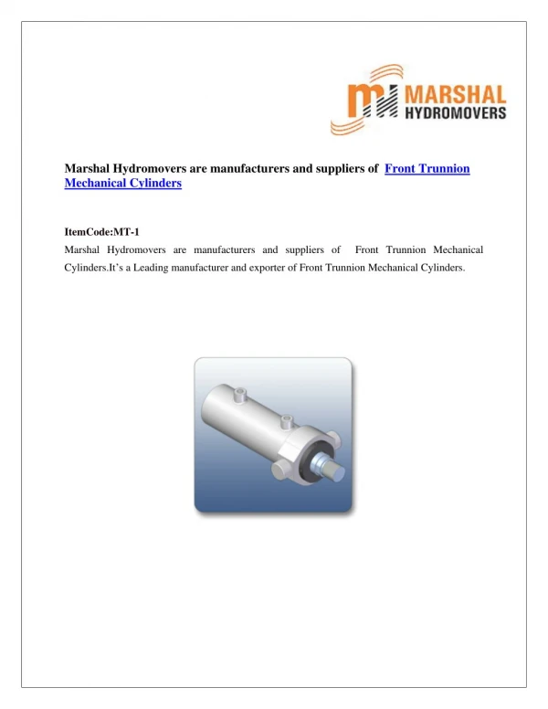 Front Trunnion Mechanical Cylinders | Marshal Haydromovers