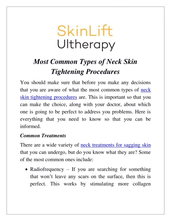 Most Common Types of Neck Skin Tightening Procedures