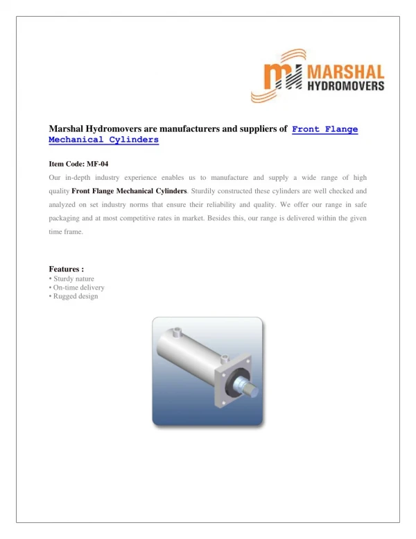Front Flange Mechanical Cylinders | Marshal Haydromovers