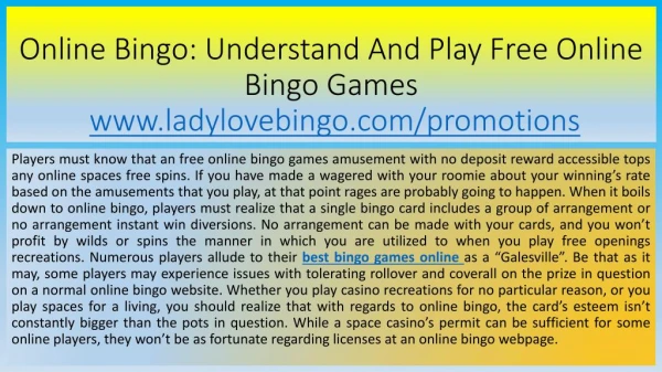 Online Bingo: Understand And Play Free Online Bingo Games