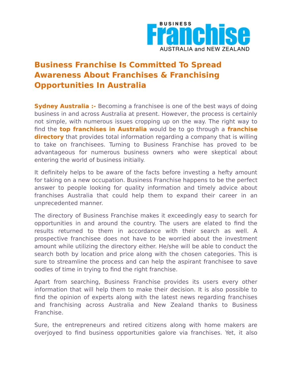 business franchise is committed to spread
