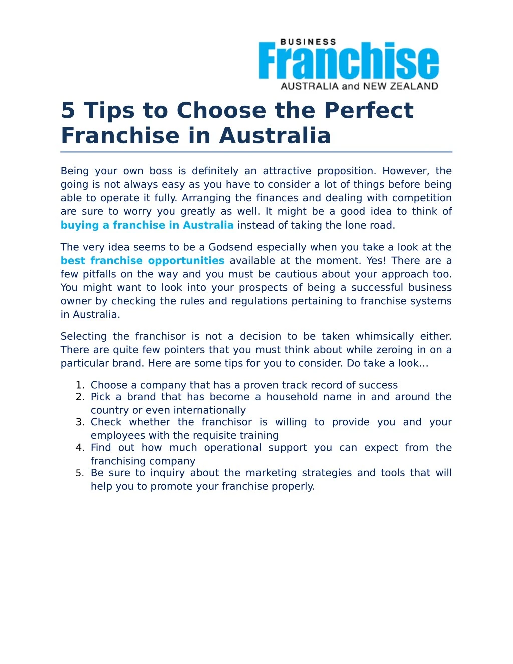 5 tips to choose the perfect franchise