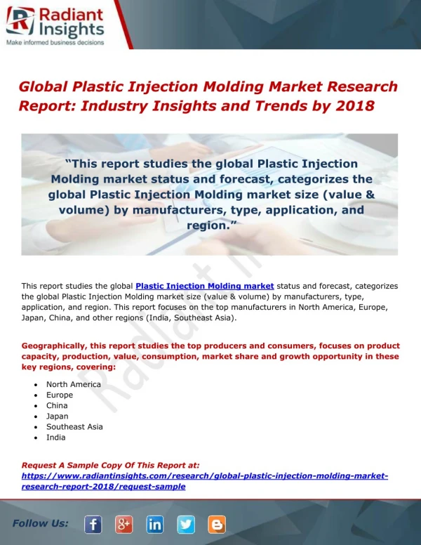Global Plastic Injection Molding Market Research Report- Industry Insights and Trends by 2018