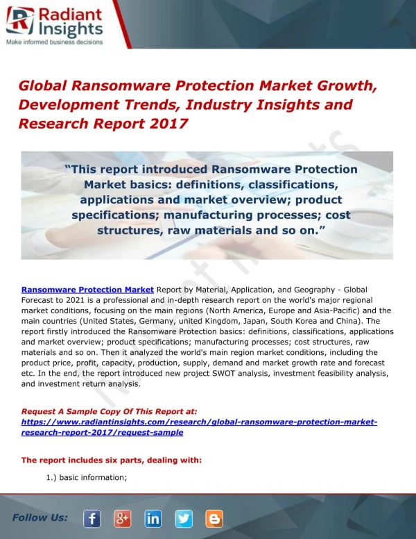 Global Ransomware Protection Market Growth, Development Trends, Industry Insights and Research Report 2017