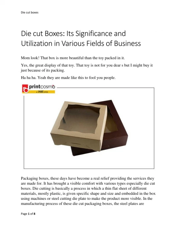 Die cut Boxes: Its Significance and Utilization in Various Fields of Business