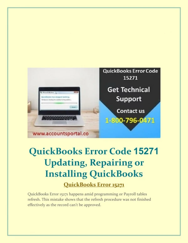 QuickBooks Error Code 15271 Updating, Repairing or Installing QuickBooks