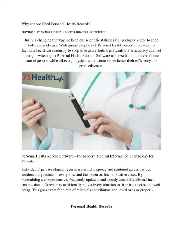 Personal Health Records Software