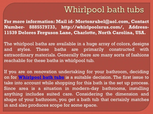 Whirlpool bath tubs