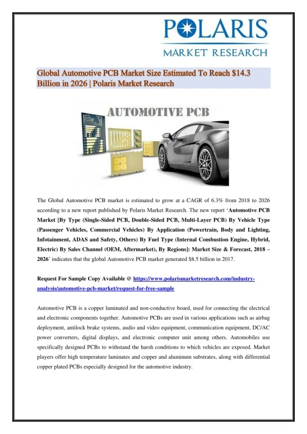 Global Automotive PCB Market Growth, Trends and Future Prospects 2018-2026