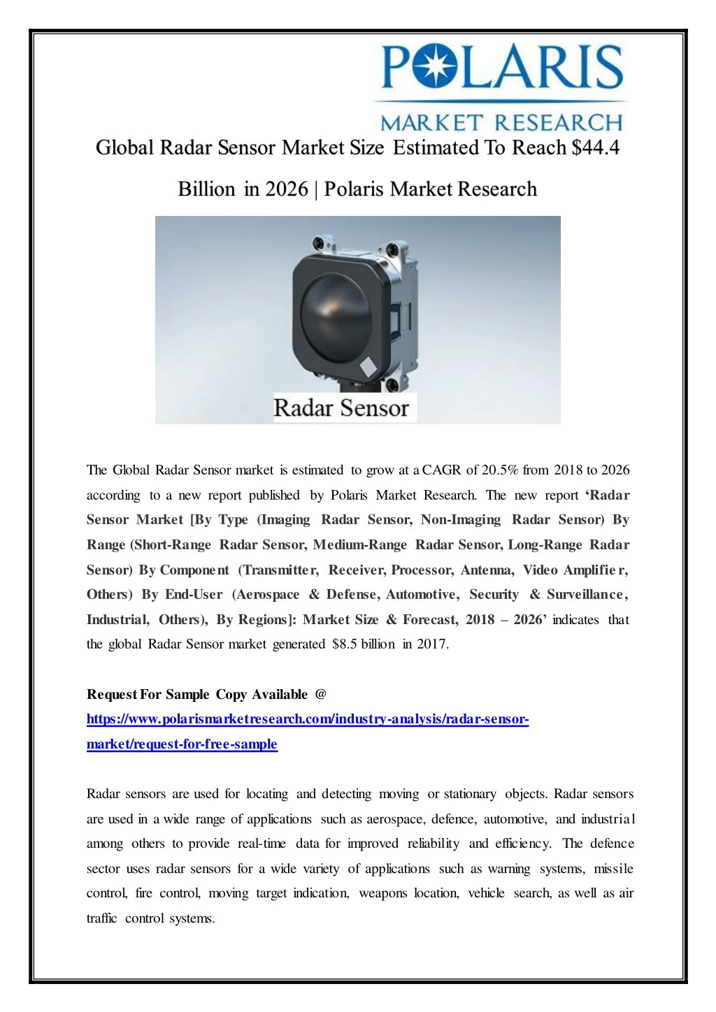 global radar sensor market size estimated