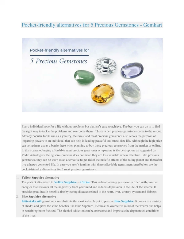 Pocket-friendly alternatives for 5 Precious Gemstones - Gemkart.com
