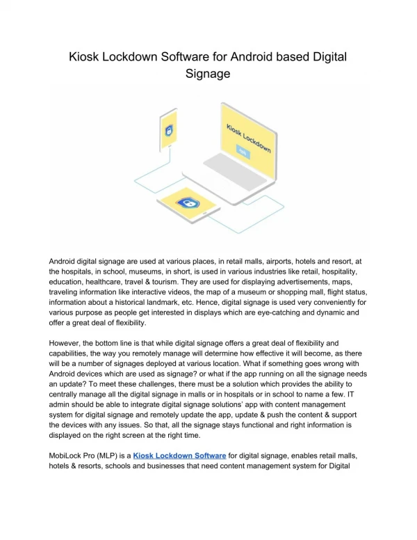Kiosk Lockdown Solution for Digital Signage Solution