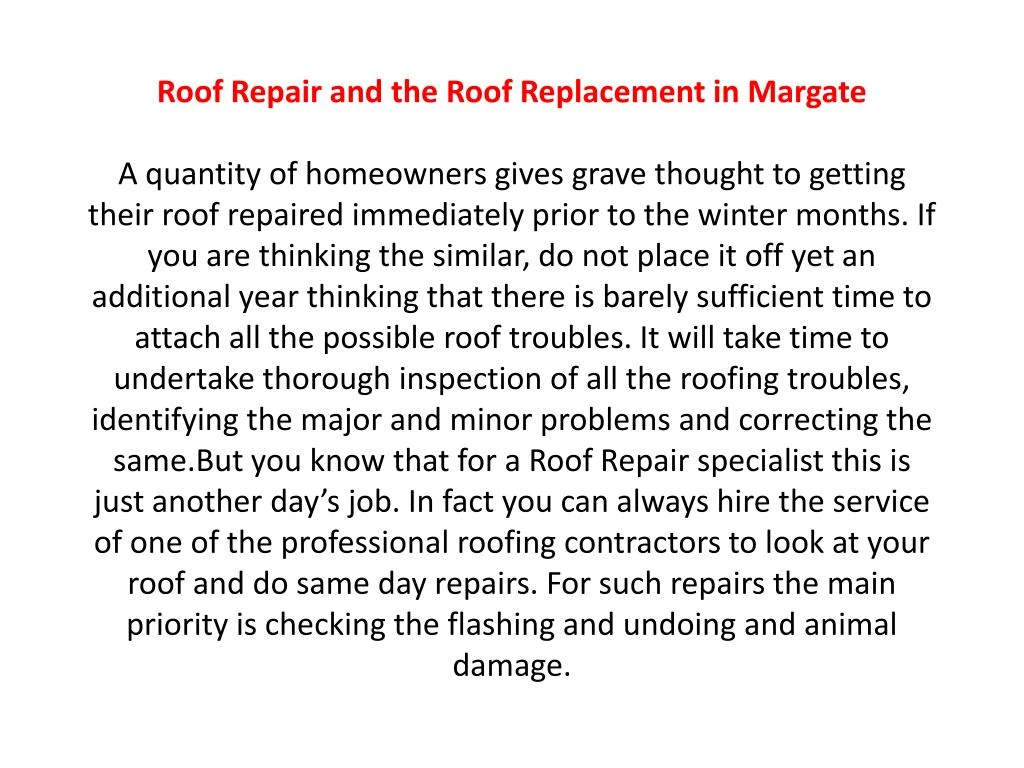 roof repair and the roof replacement in margate
