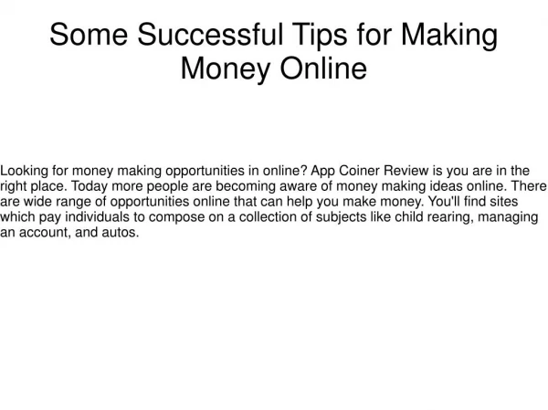 Some Successful Tips for Making Money Online