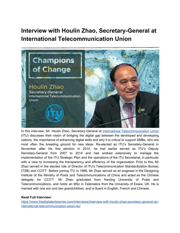 Interview with Houlin Zhao, Secretary-General at International Telecommunication Union