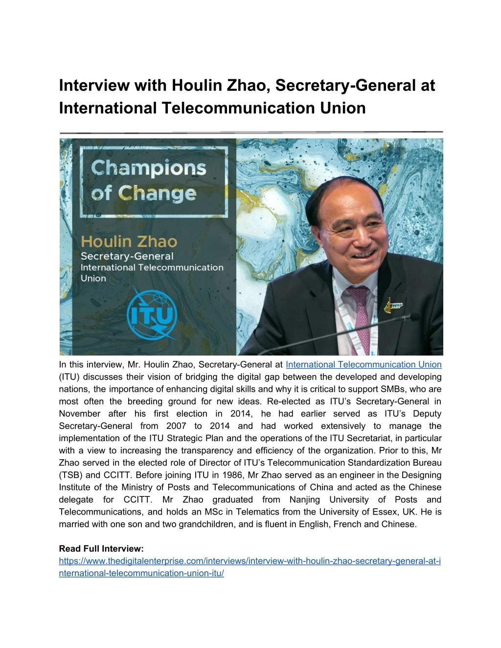 interview with houlin zhao secretary general