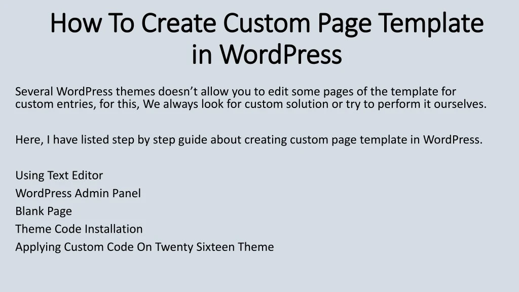 how to create custom page template how to create