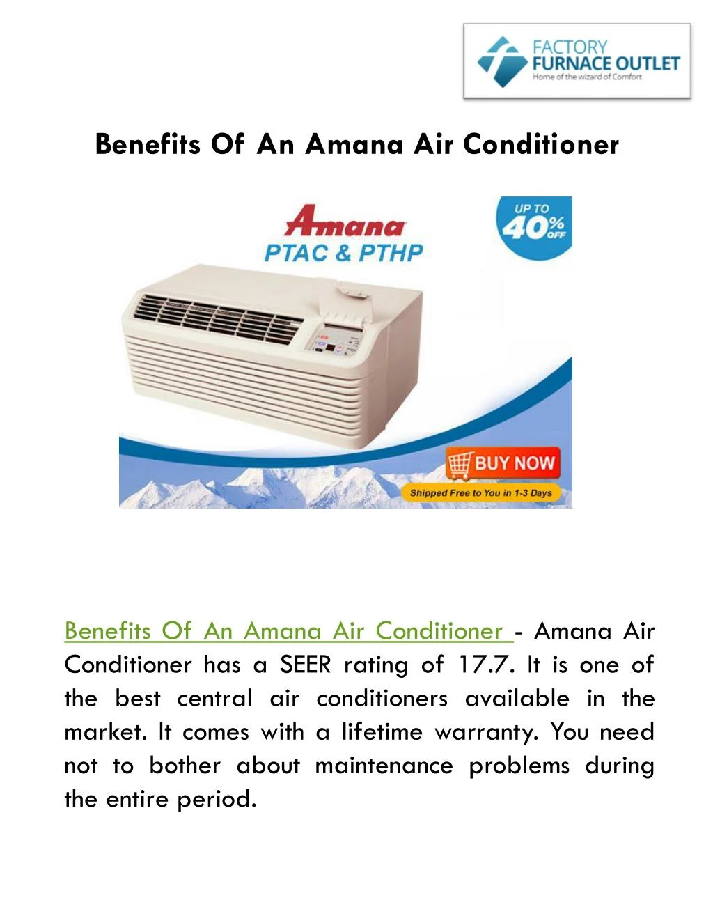 benefits of an amana air conditioner