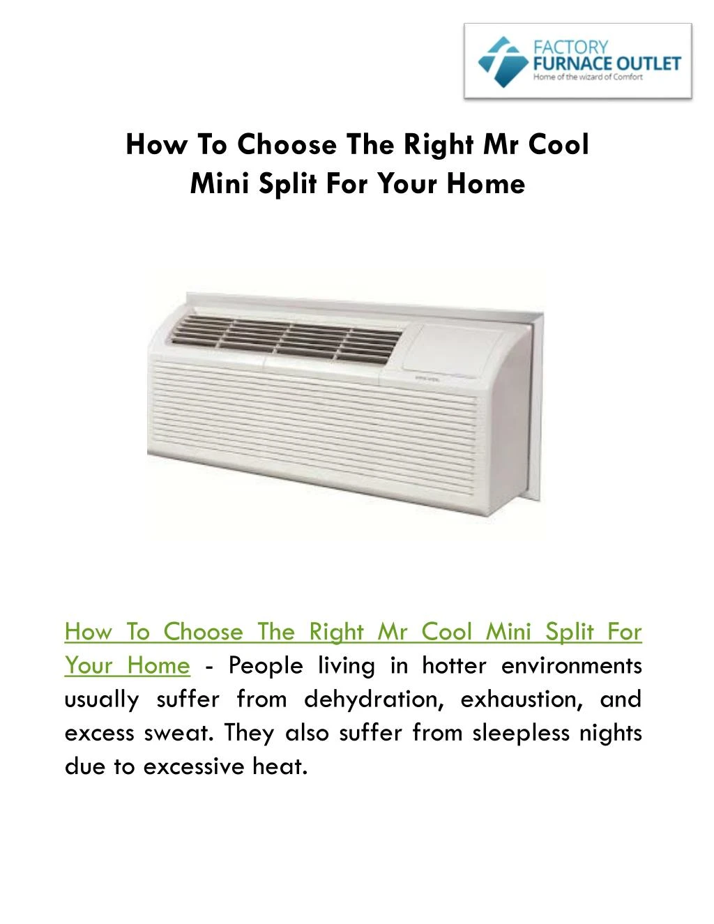 how to choose the right mr cool mini split