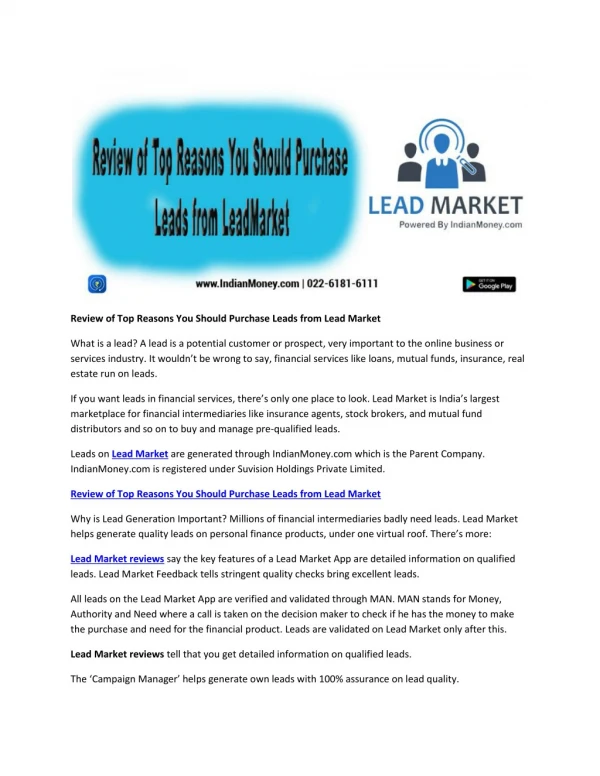 Review of Top Reasons You Should Purchase Leads from LeadMarket