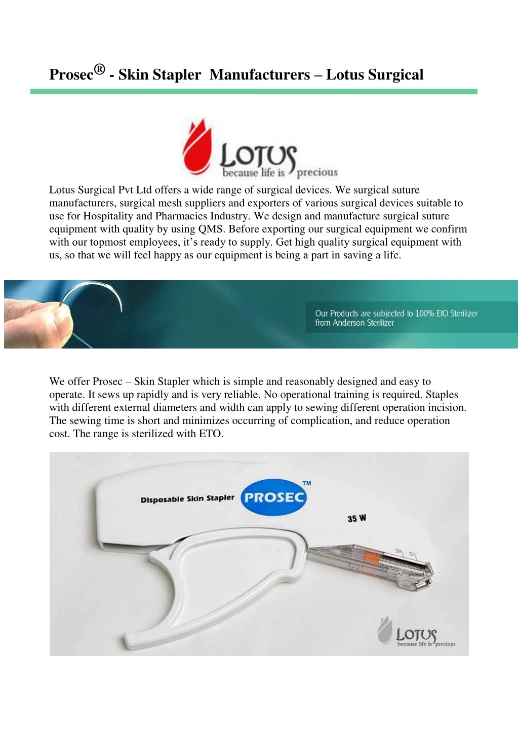 prosec skin stapler manufacturers lotus surgical