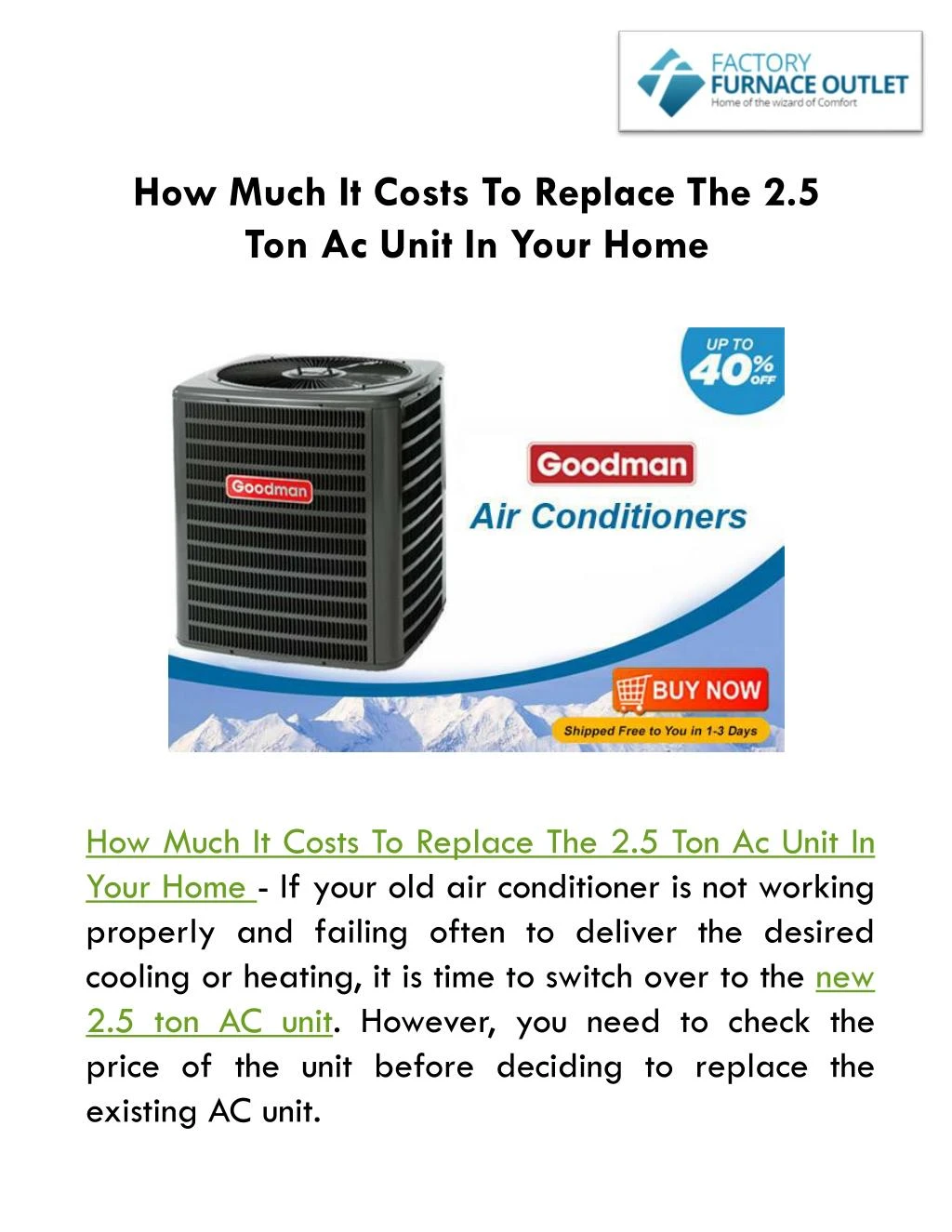 how much it costs to replace the 2 5 ton ac unit
