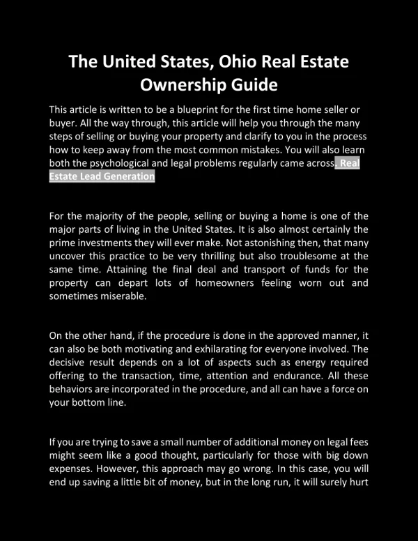 The United States Ohio Real Estate Ownership Guide