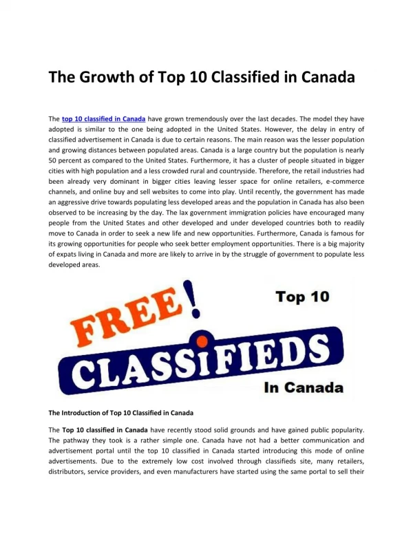 The Growth of Top 10 Classified in Canada