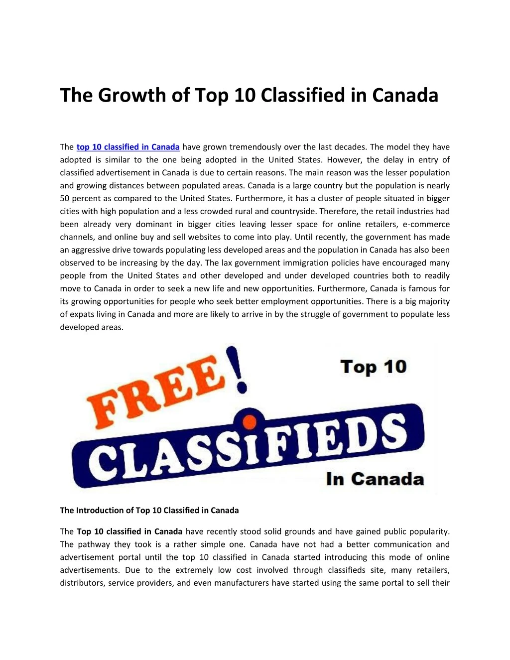 the growth of top 10 classified in canada