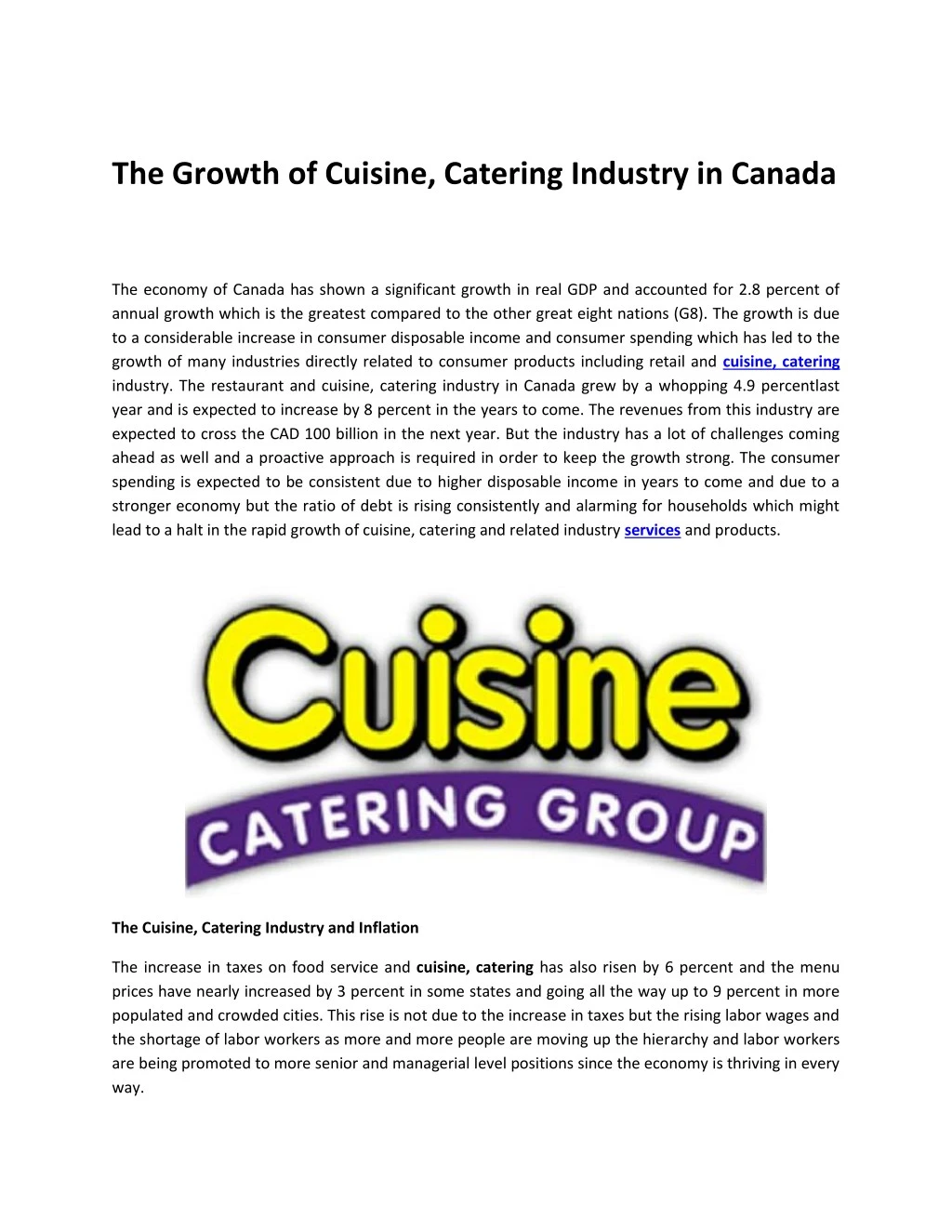 the growth of cuisine catering industry in canada