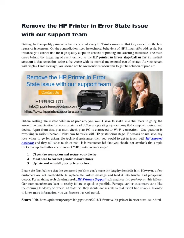 Remove the HP Printer in Error State issue with our support team