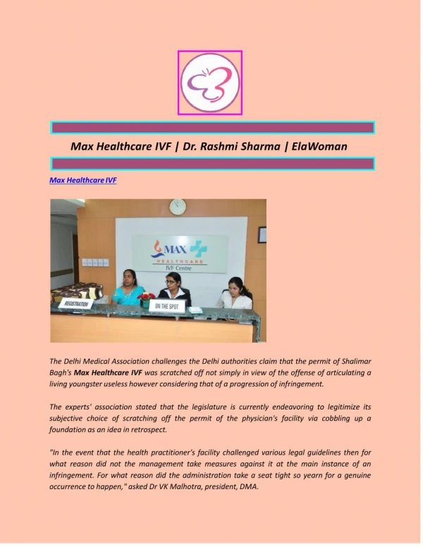 Max Healthcare IVF | Dr. Rashmi Sharma | ElaWoman