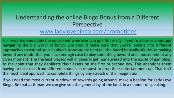 Understanding the online Bingo Bonus from a Different Perspective