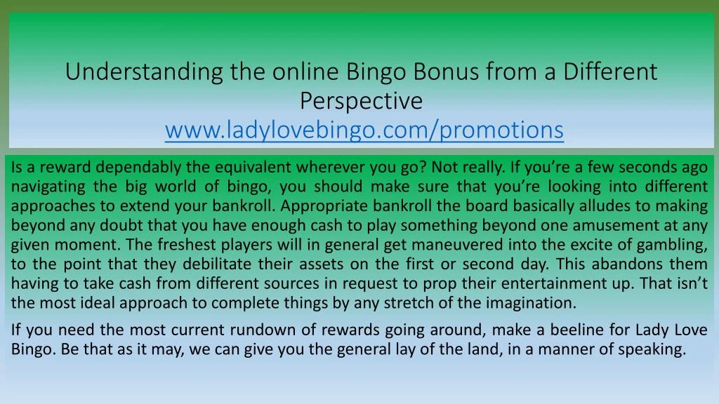 understanding the online bingo bonus from a different perspective www ladylovebingo com promotions