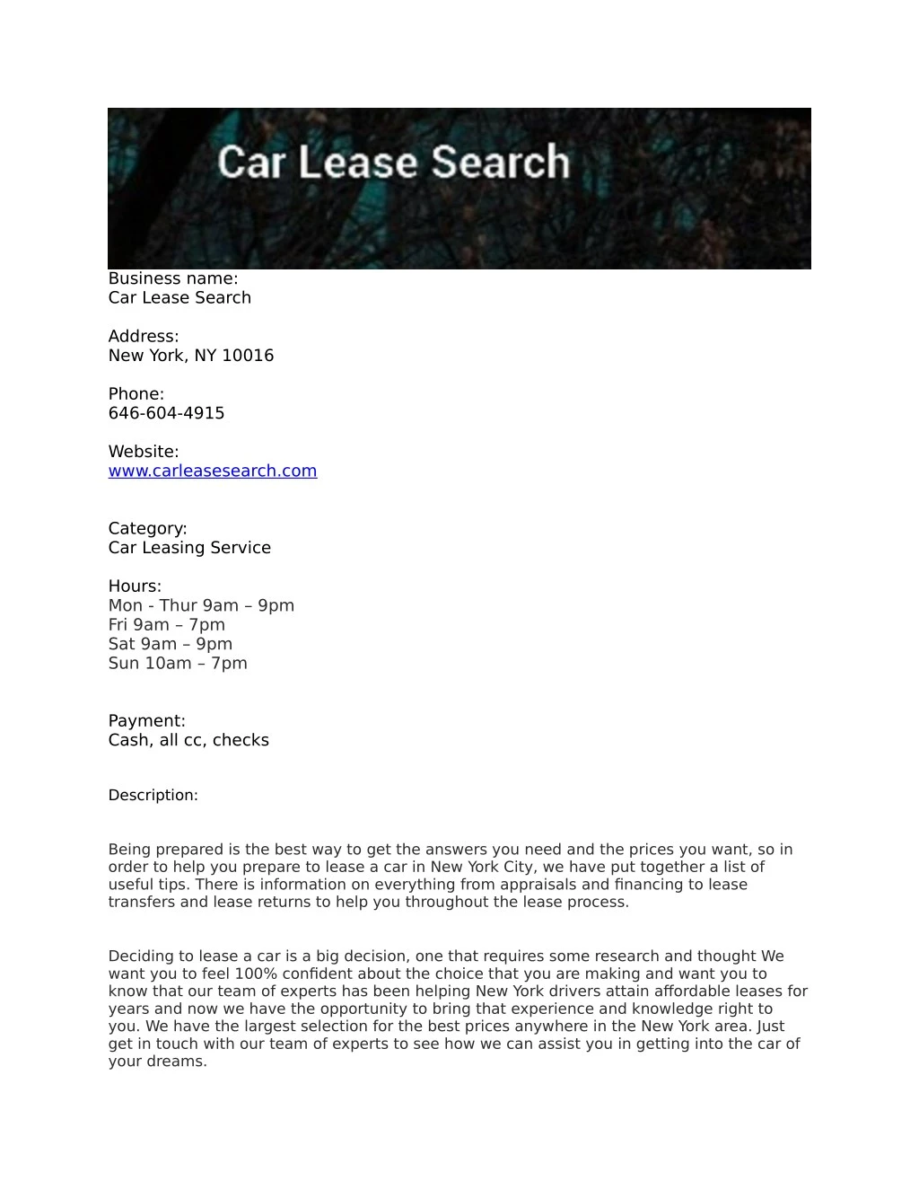 business name car lease search